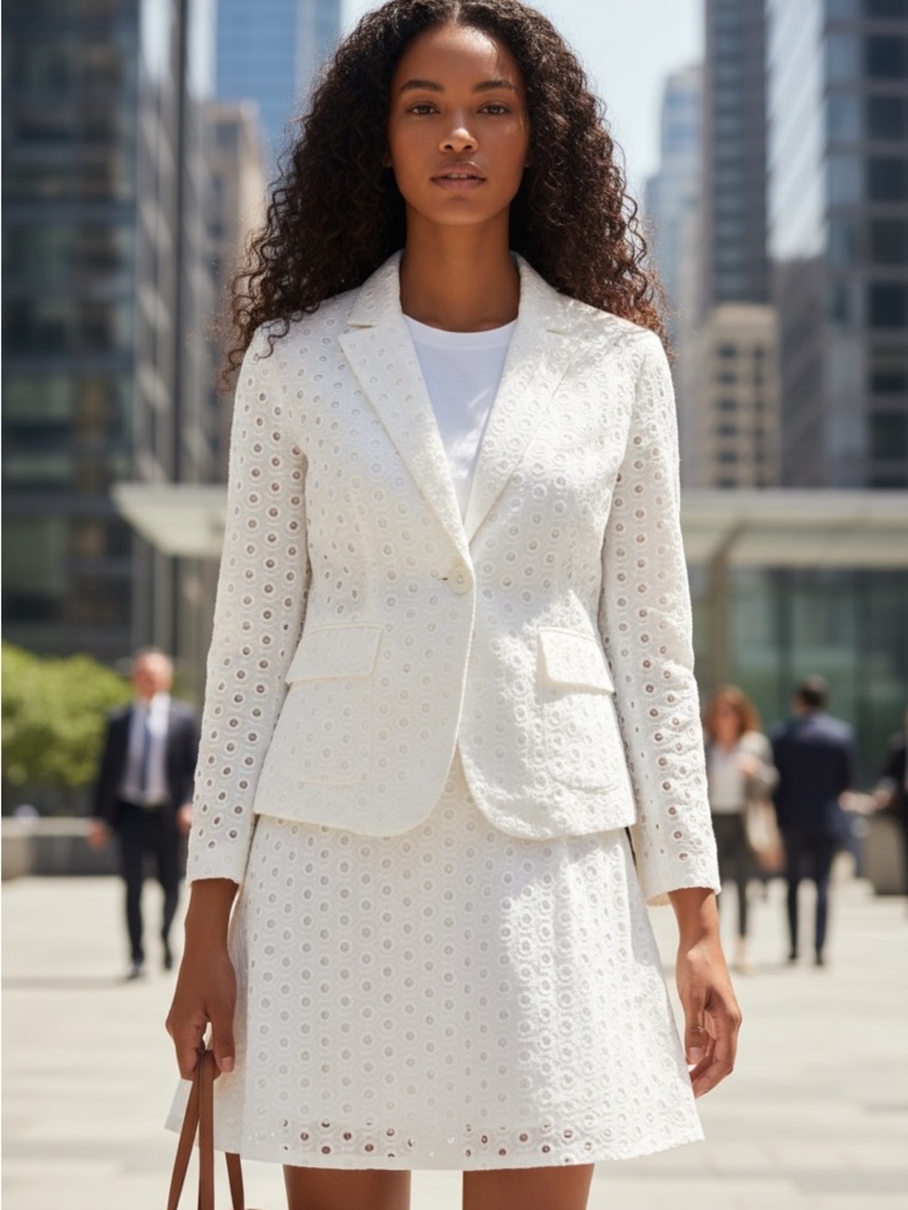 Tahari Arthur S Levine Skirt Suit Size 10 Ivory Eyelet‎ 2 Piece Set